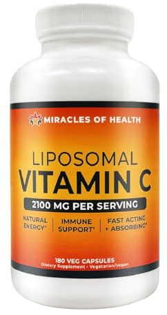 Miracles of Health Liposomal Vitamin C 2100mg | 180 Veggie Capsules, 60 Day Supply | Fast Absorbing Bioavailability | Powerful Antioxidant & Immune Support Supplement