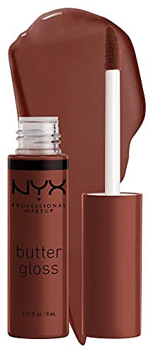 NYX PROFESSIONAL MAKEUP Butter Gloss Brown Sugar, Non-Sticky Lip Gloss - Brownie Drip (Deep Brown)