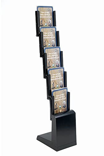 DISPLAY SALES Falt-Prospektständer A4 stehend schwarz | Aufsteller mit Alu-Fächern | Prospekthalter A4 inkl. Transporttasche | Ideal als Flyerständer stehend oder Bodenprospektständer