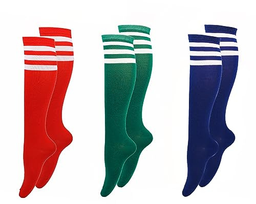 MFUOE Lot de 3 paires de chaussettes rayées tamias pour Halloween - Chaussettes hautes rayées pour femme et fille - Fournitures de costume d'Halloween - Costumes de fête de Pâques, bleu, One Size Tall