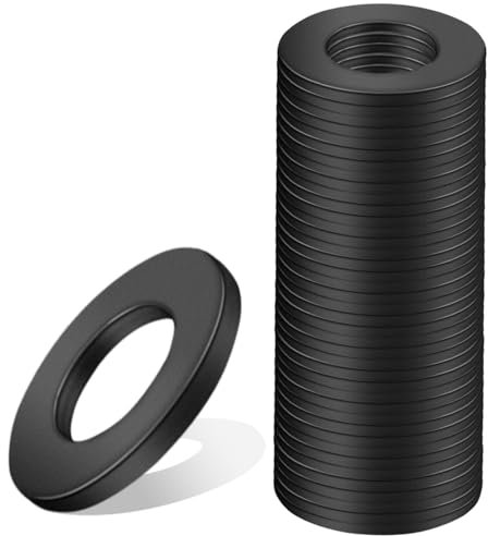 Nenull Rondelles M8 x 16mm Noir Acier au Carbone Rondelles Plates 40 Pièces Metal Étanchéité Joints Bague pour Vis Boulons Tige Filetée de Réparation Ménagère