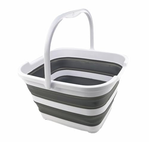 SAMMART Faltbarer rechteckiger Korb/Eimer, 15 l, rechteckig, 15 l (15L Rectangular, Weiß/Stahlgrau)