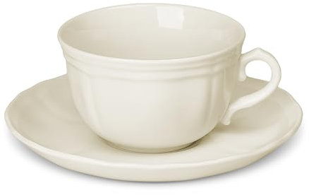 Gerlach Retro Tassen-Set Mit Untertassen 12-Teilig Kaffeetassen 6 Stk Kaffeetasse Teetasse Aus Porzellan Kaffeeservice Für 6 Personen Kaffeebecher Elfenbeinfarbe 250ml, Weiß