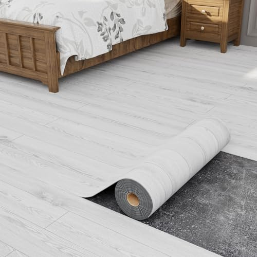 Oxdigi Lot de 2 rouleaux de revêtement de sol en vinyle autocollant imperméable et résistant à l'usure pour n'importe quelle pièce, revêtement de sol facile à faire soi-même, blanc délavé - 58,4 x