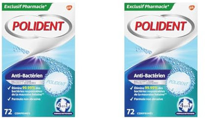 Polident Nettoyant Antibactérien, Pour Prothèses Dentaires Partielles ou Complètes, Formule Non Abrasive, 72 Comprimés (Lot de 2)