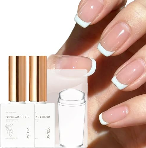 French Manicure Kit - French Tip Stamp Pink & White Gel Nail Polish Gel Nail Kit Nail Art Tools, Nail Stamper French Manicure Nude White Jelly Nail Polish French Nails Nail Accessories Set for Women