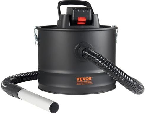 VEVOR Aschesauger, 15L Fassungsvermögen, Starke Saugkraft, Kaminsauger mit Rückwärtsabsaugung, 1,8m Stromkabel, 10 Kpa Max. Vakuum, für Kamine, Pelletöfen, Holzöfen, Holzbrenner, Schwarz