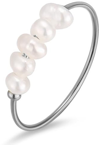 KIM JOHANSON® Edelstahl Damen Ring *Mare* in Silber mit echten Perlen | Perlenring | Wasserfest | Boho Schmuck für Frauen | Süßwasser Perle | Verlobungsring in verschiedenen Größen | Mit Schmuckbeutel