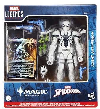 Marvel Legends Series Magic: The Gathering Agent Anti-Venom, Spider-Man Action Figure plus Exclusive Foil Trading Card, Red and Black
