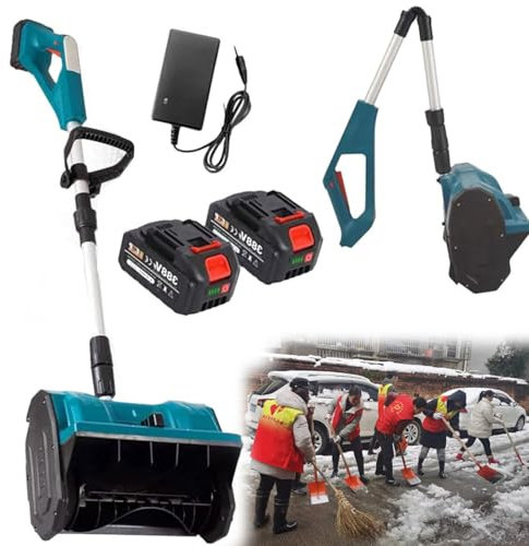 RayGenius Pala De Nieve InaláMbrica, Barredora De Nieve EléCtrica De Empuje Manual con Pala De Nieve De 32 Cm De Ancho, Mango RetráCtil, para Caminos Escolares, Limpieza De Calzadas.,1Xbattery