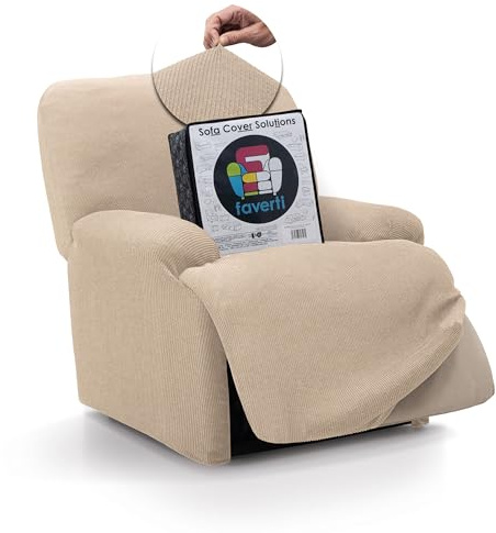 FAVERTI® Funda Elástica Sillón Relax Pies Juntos Reclinable de 70 a 90cm | Modelo Reale | Beige | Funda Sillón Abatible Universal | Protector de Calidad Tejido Jacquard Tacto algodón