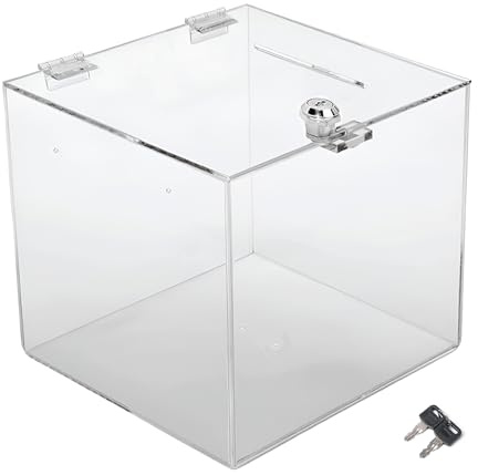 TUKA-i-AKUT Scatola di Donazioni 30x30x30cm Serratura, Urna Elettorale Acrilico Trasparente Promozionale Lotteria Azioni TKD8260