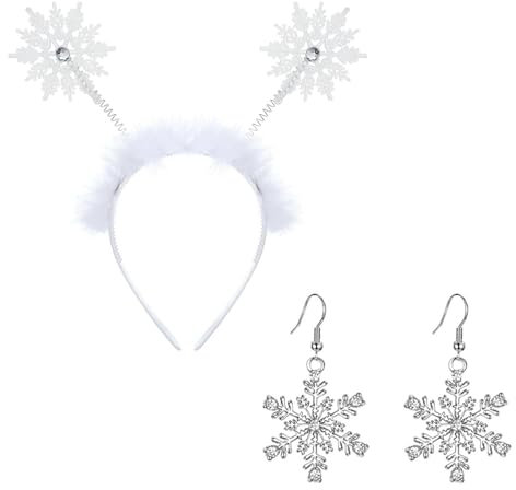 1 Pezzo Di Fascia Con Fiocco Di Neve E 1 Paio Di Orecchini Con Fiocco Di Neve, Fascia Carina, Accessori Per Costumi Da Festa, Gioielli A Tema Invernale