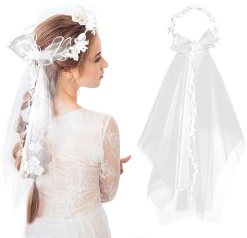 Velo da sposa con corona di fiori, elegante perle, per matrimonio, velo da sposa, per addio al nubilato, accessorio per matrimonio