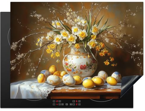 KitchenYeah© Protege Couvre Plaque De Cuisson Décoration Cuisine Tapis Protection Protecteur Induction 71x52 cm Oeufs de Pâques - Nature Morte - Vase