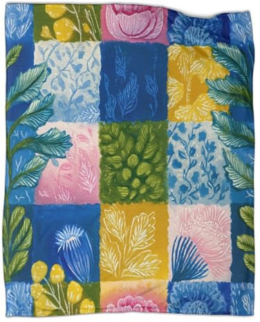 kaiyun Flores de Verano Manta Cálida Y Transpirable Suave Estampada para Acampar Al Aire Libre Estilo Patchwork Colcha para Dormitorio De Las Cuatro Estaciones 40x50inch(100x130cm)