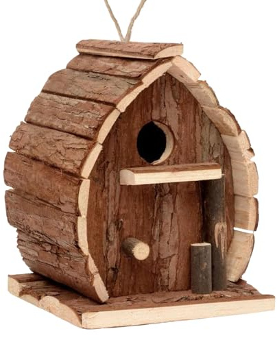 Casas para pájaros en el exterior, 5.12 x 3.94 x 6.3 pulgadas, hogar para anidar diseño de jaula de madera, caja de refugio decorativa con espacio de alimentación y cuerda para colgar, uso al aire