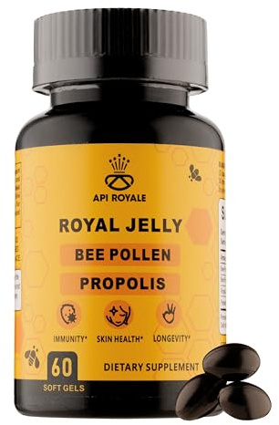 API ROYALE Royal Jelly, Bee Pollen and Propolis Supplement, 60 Soft Gels