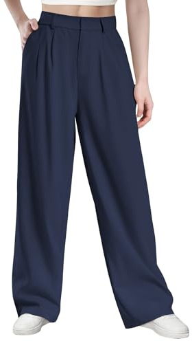 Glacspyg Femmes Automne et Hiver Pantalons décontractés Taille Haute Tissu Polyester élasthanne Haute densité de Travail Professionnels Larges élégants et Lisses avec Poches Bleu Marine XL