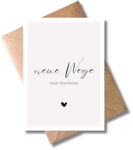 WBdesignz Carte d'adieu « Neue Wege » avec enveloppe – Carte de vœux pour un nouveau départ, un changement d'emploi ou une partie de vie avec inscription minimaliste et cœur – pour collègues, amis et