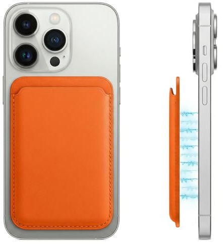 LYQNIHOB 1 pcs Magnético Tarjetero Móvil Tarjetero, Cartera magnética para iPhone y Otros teléfonos con Tarjetero de PU, Almacena hasta 2 Tarjetas y Cuenta con RFID y un Fuerte imán, Naranja