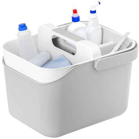VIGAR Rengo Cubo Organizador, Multiusos Caddy Organizador con Asa, 3 Compartimentos Baño Organizadores y Almacenamiento para el Hogar, Gris, Blanco