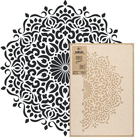NAKLEO Stencil Mandala per Pittura Diametro 89cm-L, Cerchio Geometrico Orientale Modello per Pareti Grandi Dimensioni, Plastica e Riutilizzabile Fai Da Te Artigianato, Muro Legno Tessuto Mobili