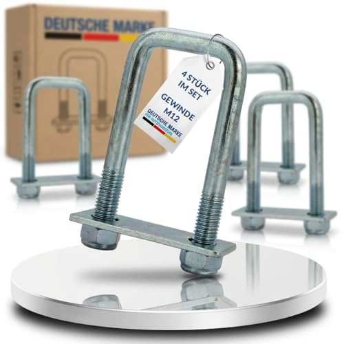 NTG 4 Stück Zurrbügel Set 800 daN – Robuste Zurrösen & U Bügel zur Ladungssicherung für Anhänger, Transporter & LKW, inkl. Gegenplatte und M12 Muttern