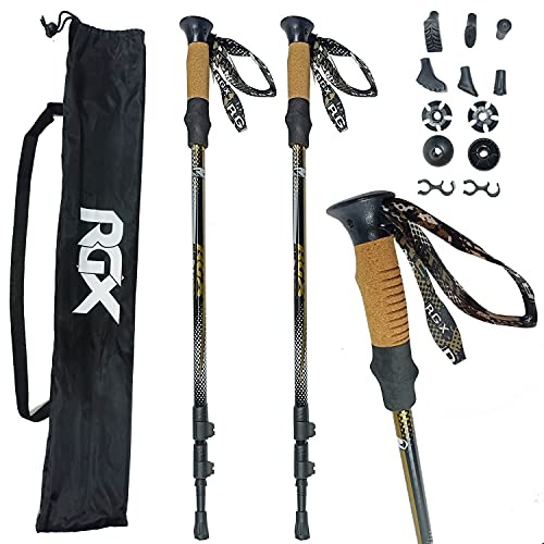 WeLLIFE Bastoncini da Trekking RGX – Bastoni da Trekking Ultraleggeri in Alluminio, Impugnatura in Sughero, Asta telescopica a Tre Sezioni – Set Completo con Accessori per Trekking