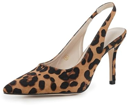 Trish Lucia Womens Slingback Pointed Toe Stiletto Pumps Slip-on High Heels Office Lady Sandals Party Prom Dress Shoes Leopard