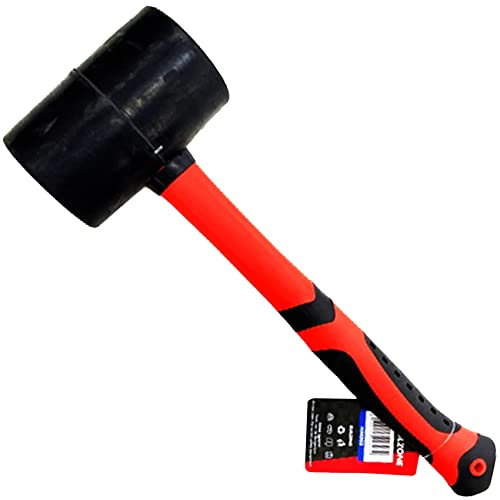 48Oz TOOLZONE Black Rubber Mallet | Hammer | FIBREGLASS Red Shaft | Grip Handle | Heavy Duty | DIY | Camping | Paving | Hand Tool | Garage | Construction | Tiling | Laying | 1361g | UK Free P&P