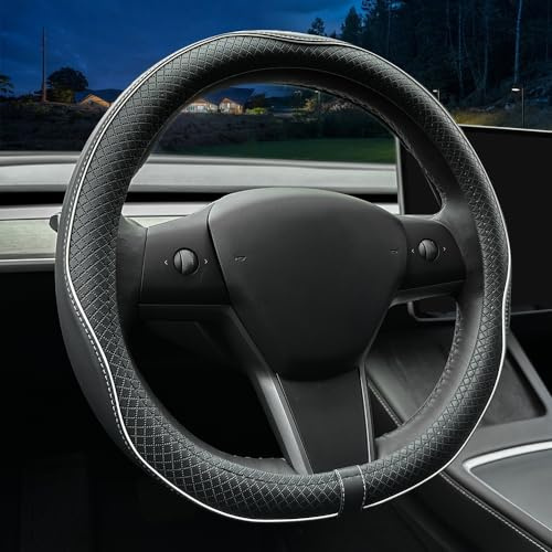 LKWLIKEI Rattöverdrag för bil, nappa-läder, ultratunt, för Tesla Modell 3/Y, halkfri design, inredningsändring, biltillbehör.