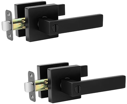 AIKKIL Black Door Handle Interior Levers, Keyless Privacy Door Lock 2 Pack