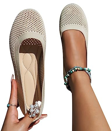 Minetom Femme Sport Chaussures Respirantes Confortable Tricotées Ballerines Loafers Décontractées Plates Flats Chaussures A Beige 39 EU