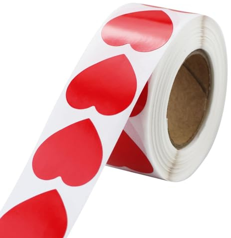 Lot de 500 autocollants en forme de cœur rouge - 25 mm - Petit rouleau d'autocollants en forme de cœur - Code couleur - Pour mariage, scrapbooking, cadeaux