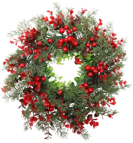 Baluue Weihnachtskranz TüRdekoration Kunststoff Rote Beeren Und Tannennadeln 14 Zoll Weihnachtsdeko FüR Zuhause Und Party Weihnachtsdekoration Außen Dekoration