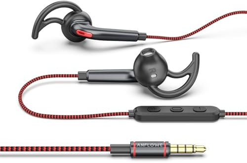 ANFLOWE ES850 Sportkopfhörer Half-In-Ear-Kopfhörer mit Mikrofon & Verwirrungsfreiem Geflochtenes Kabel, Sport Ohrhörer mit Reiner Klang für Workouts, Laufen, Joggen (3,5 mm, Rot)