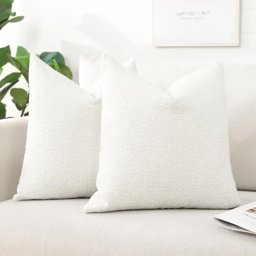 Artscope 2er Set Boucle-Kissenbezügen Einfarbig Wurfkissenbezug Moderne Dekokissen Kissenhülle Set Kissen Fall für Sofa Auto Schlafzimmer Zuhause Dekor 60x60cm, Weiß