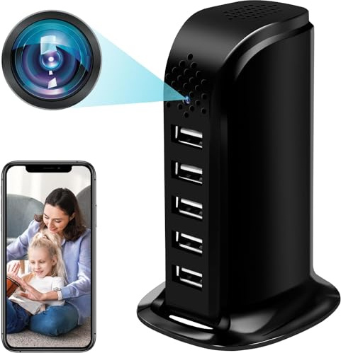 ZGSZ Caméra Cachée WiFi 5 Ports Chargeur USB Caméra Espion Wi-FI HD 1080P, 2.4/5G Minicaméra Cachée Espion WiFi avec Détection de Mouvement pour la Maison et Le Bureau Vue à Distance