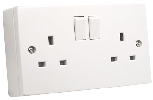 SHPELEC® Square Edge White 13A 2 Gang Switched Socket with 25mm Surface Mount Pattress Box