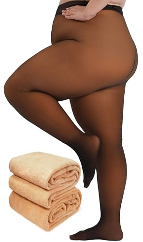 Amzshe Plus Size fleecefodrade tights för kvinnor, vinter falska genomskinliga varma strumpbyxor
