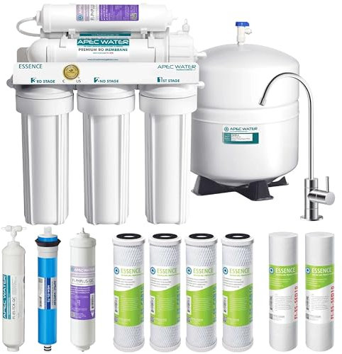 APEC Water Systems ROES-PH75 Essence Series Top Level Alkaline Mineral pH+ 75 GPD 6-Stage Certified Ultra-Safe Reverse Osmosis Drinking Water Filter System with Extra High Capacity Filter Set Steps 1
