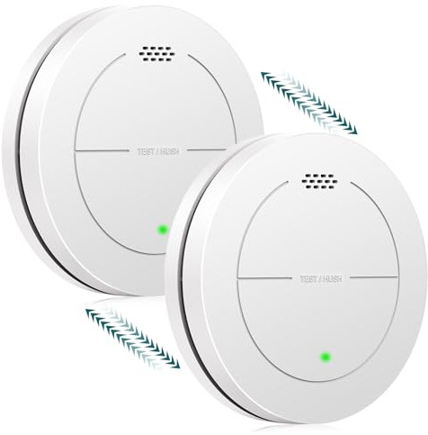 Safeliveo Detector de Humo interconectado, Detector de Incendios con batería de 10 años, Certificado por TUV Rheinland con Alarma Audible de 85 dB, función silenciosa de SL-S15R,2 pièces