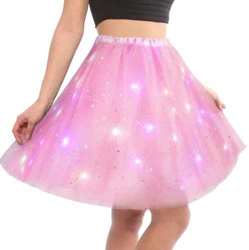 AYBUY Led Tutu Gonna, Gonna Luminosa Led con Paillettes, Gonna a Tutù con 3 Modalità di Illuminazione, per Feste Carnevale Halloween Spettacolo Danza（Rosa）