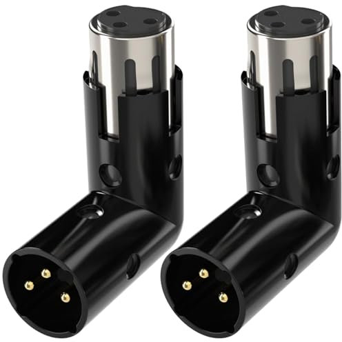 Greluma 2 Piezas Adaptador XLR de ángulo recto macho a hembra ajustable, convertidor adaptador XLR de 3 pines con codo de 90 grados