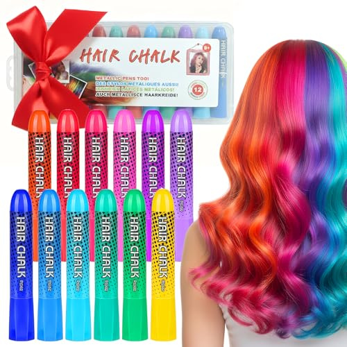 12 Colores Tiza De Pelo,Tinte Temporal Lavable,Tinte Pelo Lavable NiñOs,No TóXico, regalos de cumpleaños niñas, Navidad, adviento I tiza temporal lavable, Para NiñOs Diy Fiesta Y Cosplay