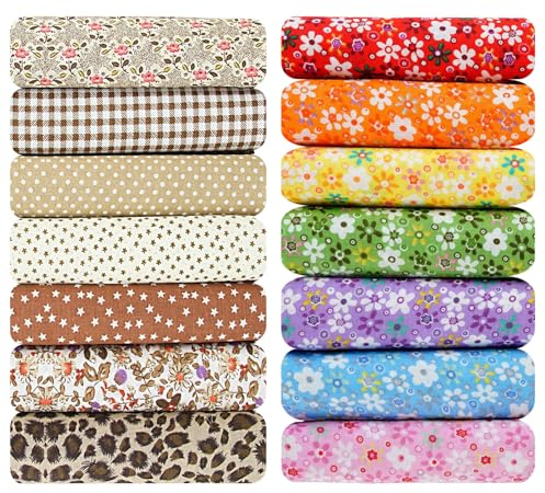 14 Set Stoffpakete Patchwork Stoffe Baumwolle tuch, 25x25cm, Nähen,Baumwollstoff,Patchwork,DIY Stoff zum Basteln, Quilten, Puppenkleidung & Dekoration,Kaffeebraun + Vintage-Druck