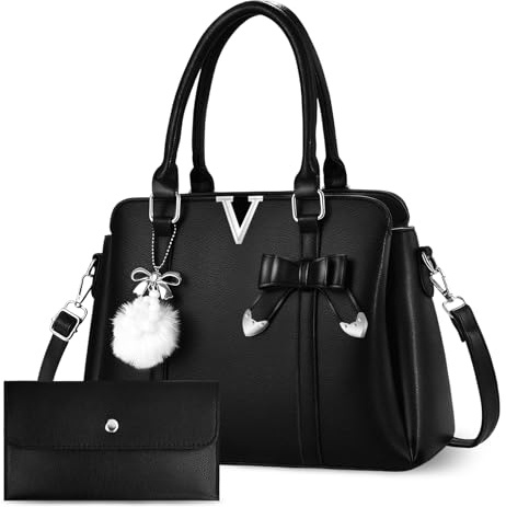 Ecofocet Borsa Donna,Borsa a Mano nera,Pelle PU,Borsa donna elegante,Con Portafoglio,Borsa donna pelle,Tote Bag,Moda Lavoro,Per Tempo Libero,Lavoro,Viaggio