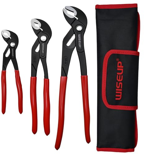 WISEUP Set di 3 pinze per giunti scanalati – Veloce regolabile 7 & 10 & 12 pollici pompa dell'acqua con ganascia liscia – chiave a linguetta e scanalatura per la riparazione di canali, dadi di presa