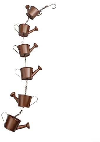 Glomc Metal Rain Chain For Outdoor Use,Decorative & Functional Downspout Alternative With Wind Chime,Copper-Plated Iron,1 Metre Height,Easy Hook Installation(Kettle)
